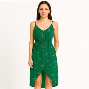 MiAmi Green Cherry Blossom Asymmetrical Japanese Liberty Floral Dress SZ XL